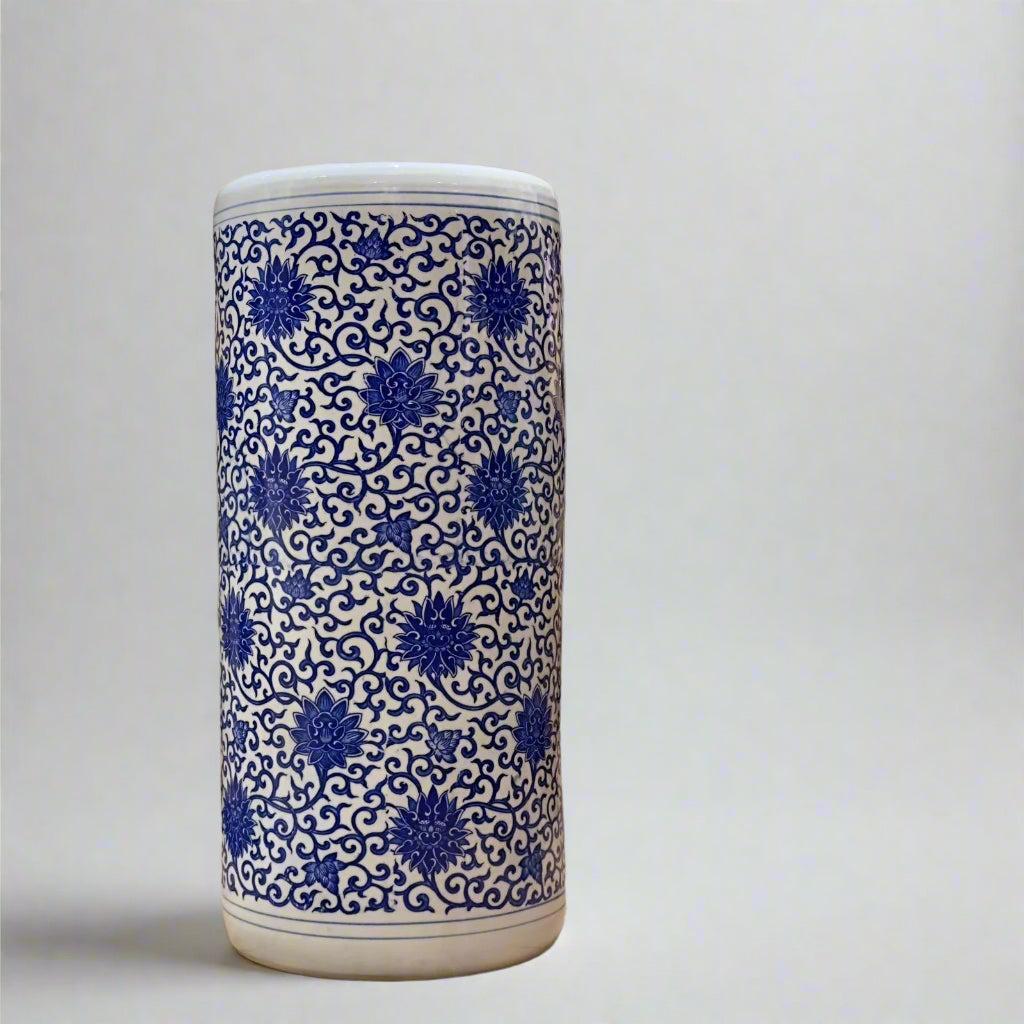 Blue & White Chinoiserie Floral Umbrella Stand