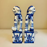 Blue & White Stripped Chinoiserie Ceramic Fu Dog Lion Set