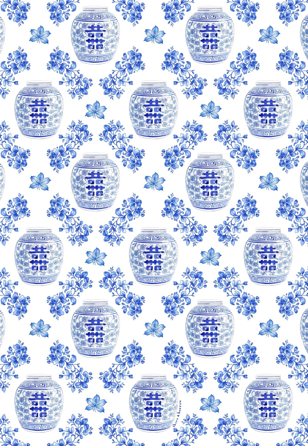 Pattern of blue floral ginger jar tea towel hong kong
