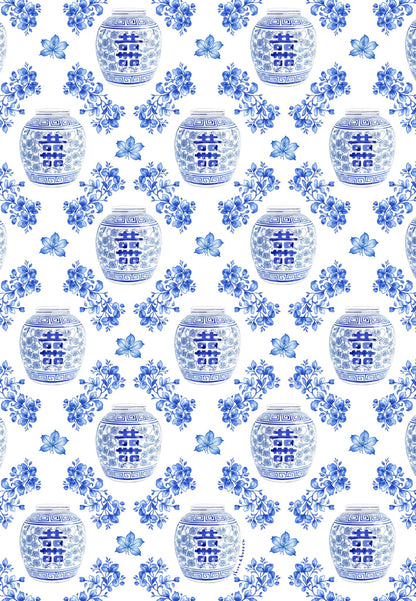 Pattern of blue floral ginger jar tea towel hong kong
