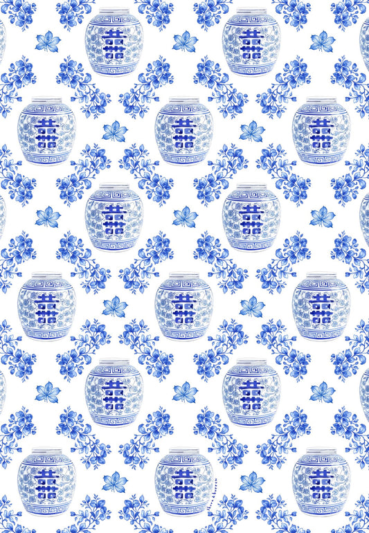 Pattern of blue floral ginger jar tea towel hong kong
