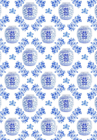 Pattern of blue floral ginger jar tea towel hong kong

