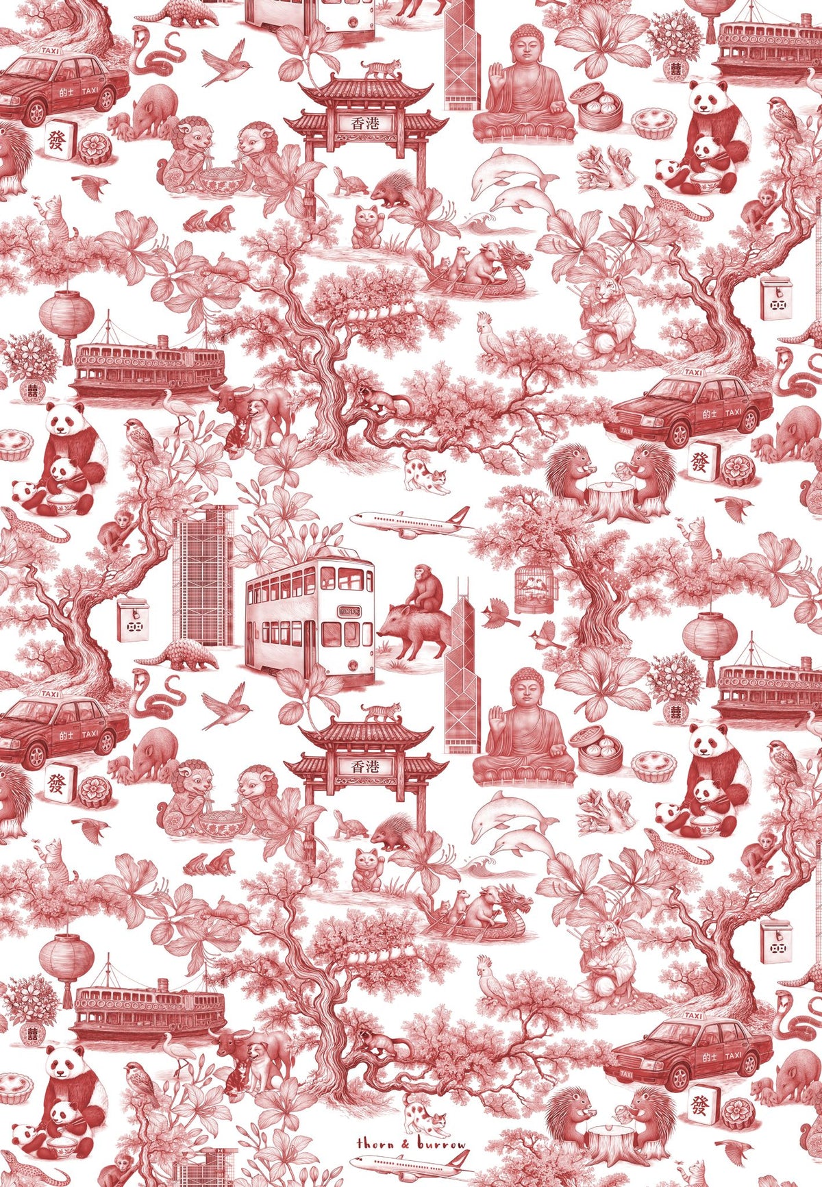 Hong Kong Chinoiserie Tea Towel - Thorn and Burrow