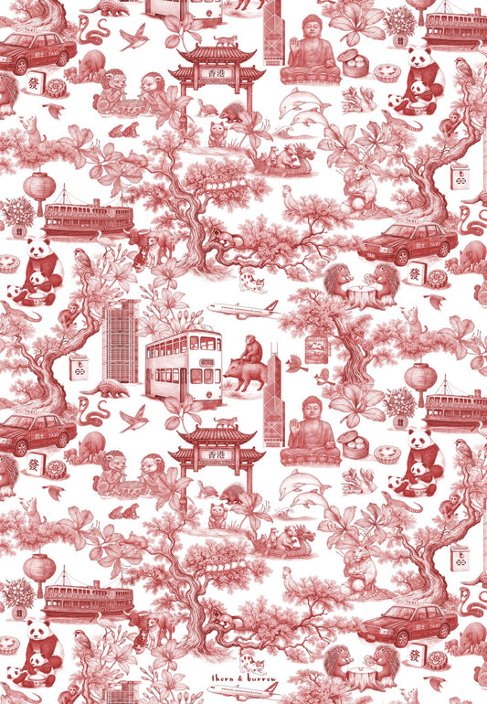 Hong Kong Chinoiserie Tea Towel - Thorn and Burrow