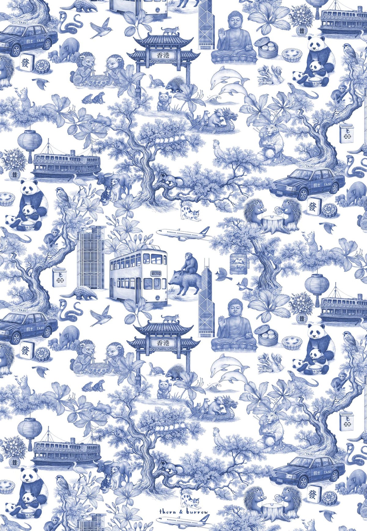 Hong Kong Chinoiserie Tea Towel - Thorn and Burrow