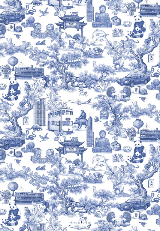 Hong Kong Chinoiserie Tea Towel - Thorn and Burrow