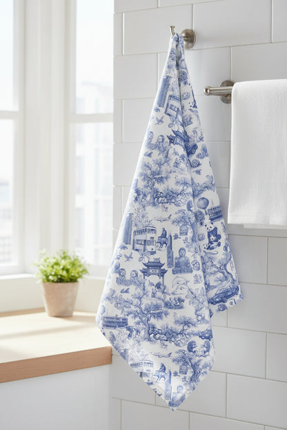 Hong Kong Chinoiserie Tea Towel - Thorn and Burrow