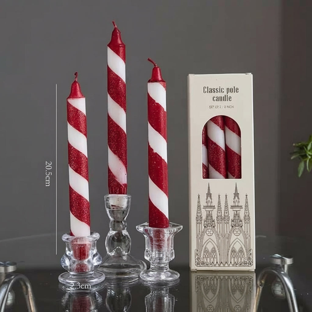 French Printed Pole Christmas Candlesticks - Set of 3