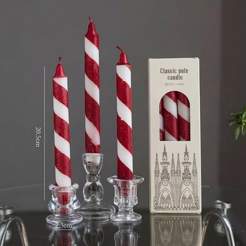 French Printed Pole Christmas Candlesticks - Set of 3