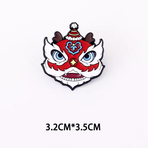 " CNY Lion with Christmas Hat " Enamel Pins