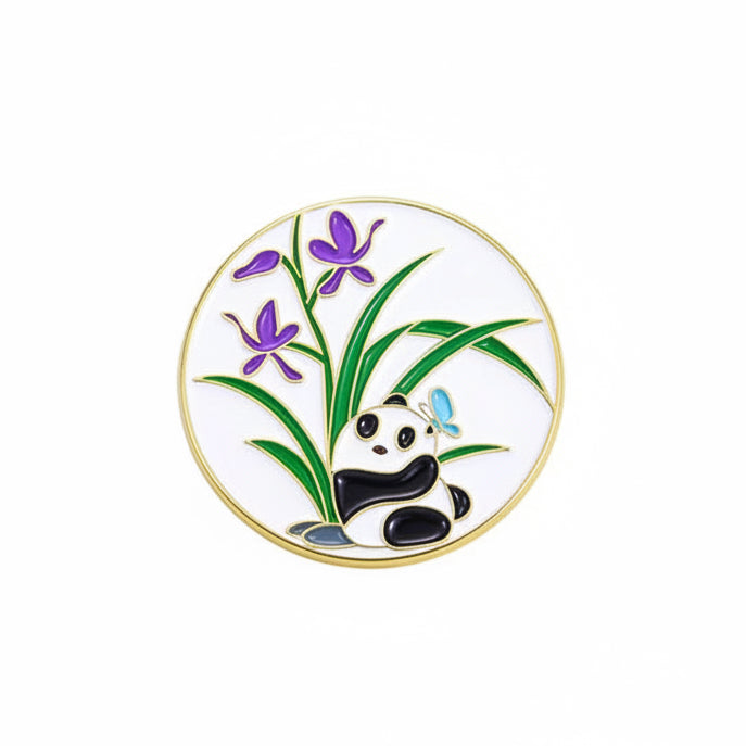 " Floral Panda Scenery " Enamel Pins