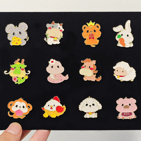 " Cute 12 Chinese Zodiac " T&B Enamel Pins