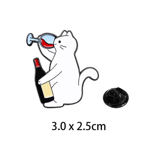" Cat drinking wine" Enamel Pins