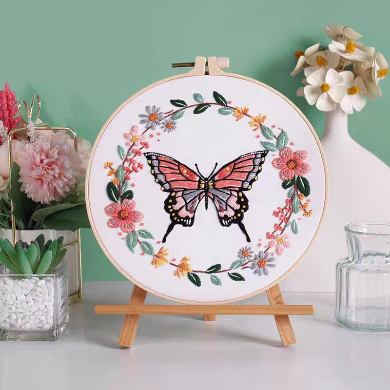 Embroidery DIY Art Kit: Pink Butterfly