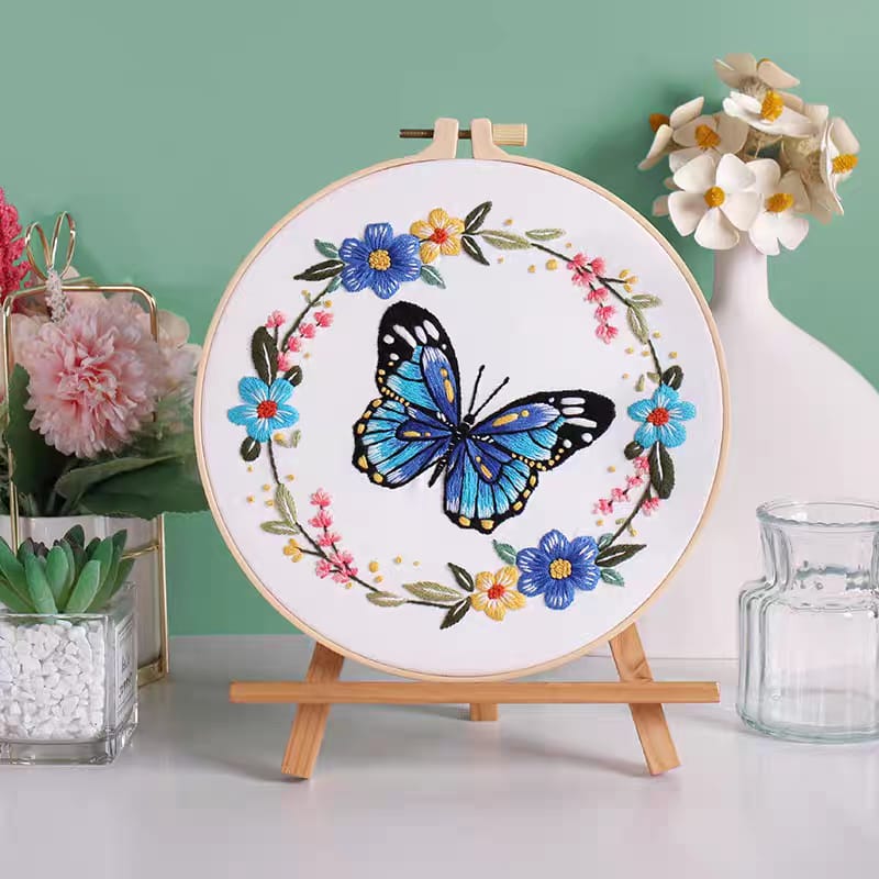 Embroidery DIY Art Kit: Blue Butterfly