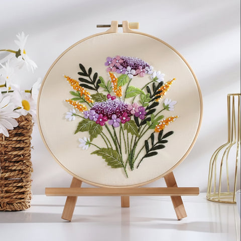 Embroidery DIY Art Kit: Purple and Orange Flowers