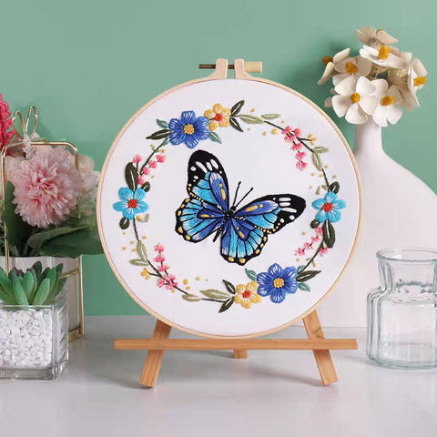 Embroidery DIY Art Kit: Blue Butterfly