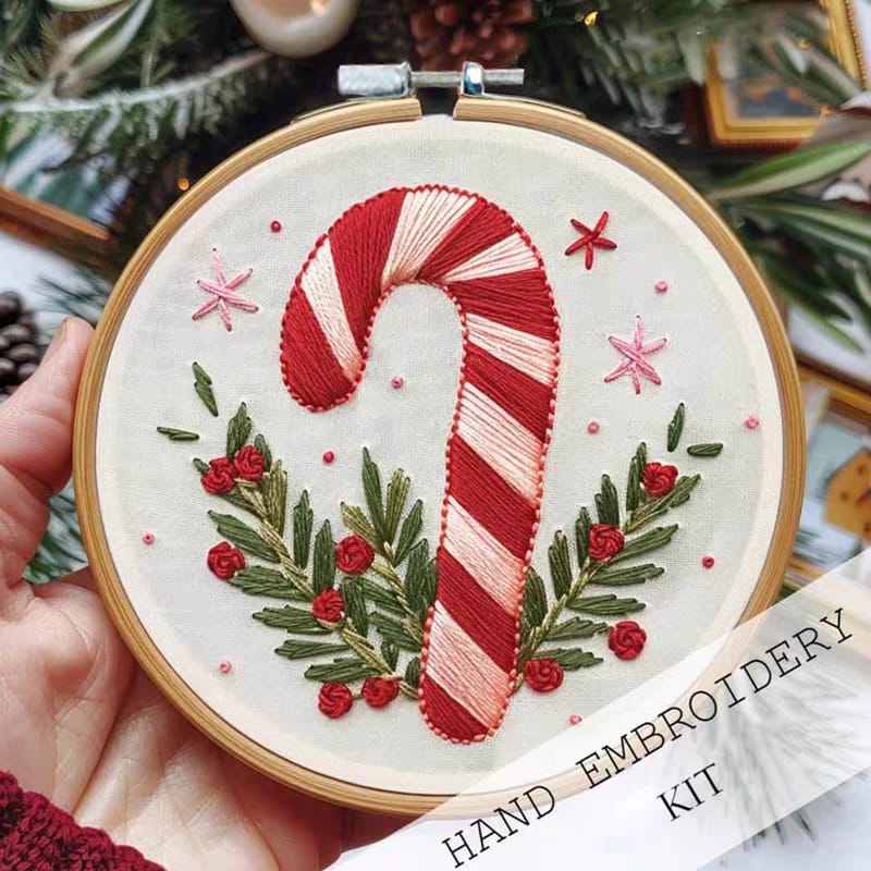 Embroidery DIY Art Kit: Christmas Candy Cane