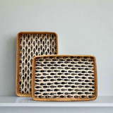 Blue Fish Shell Inlay Woven Rattan Serving Tray - Thorn and Burrow