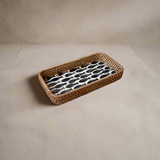 Blue Fish Shell Inlay Woven Rattan Serving Tray - Thorn and Burrow