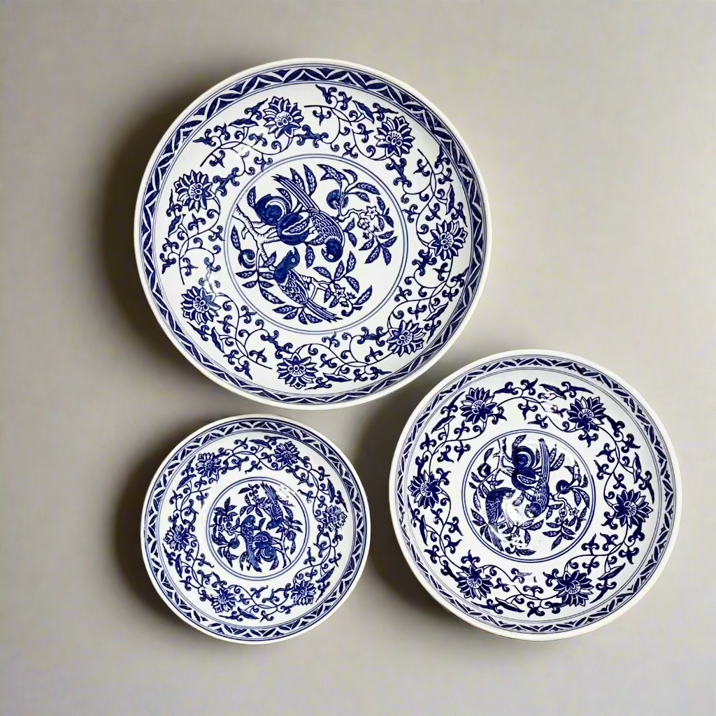 Blue & White Ceramic Pedestal Stand - Thorn and Burrow