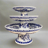 Blue & White Ceramic Pedestal Stand - Thorn and Burrow