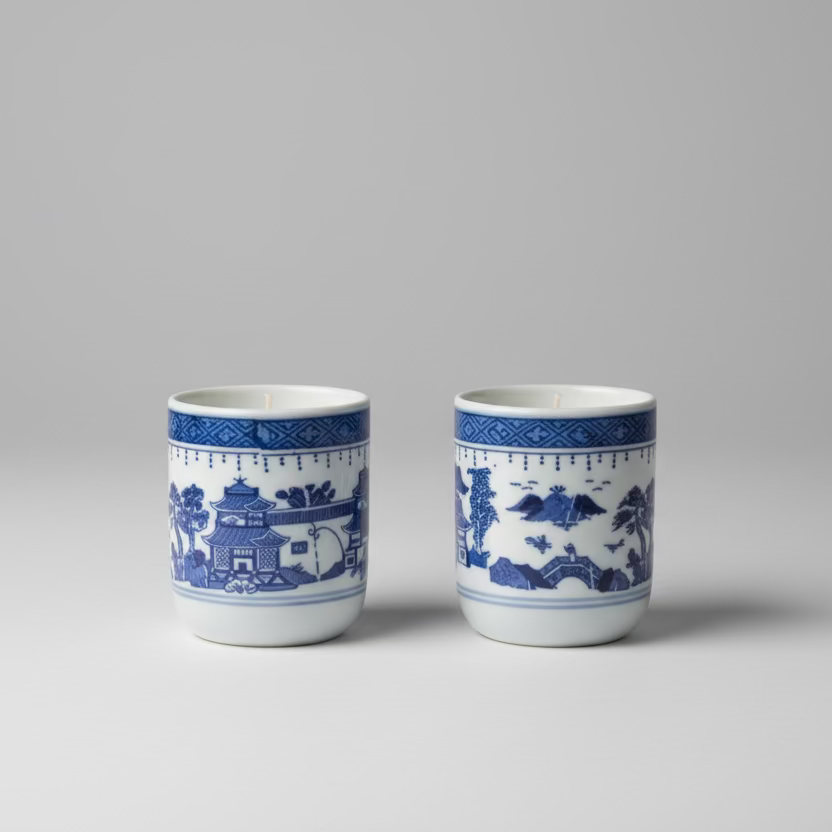 Blue & White Chinese Tea Cup with Candle