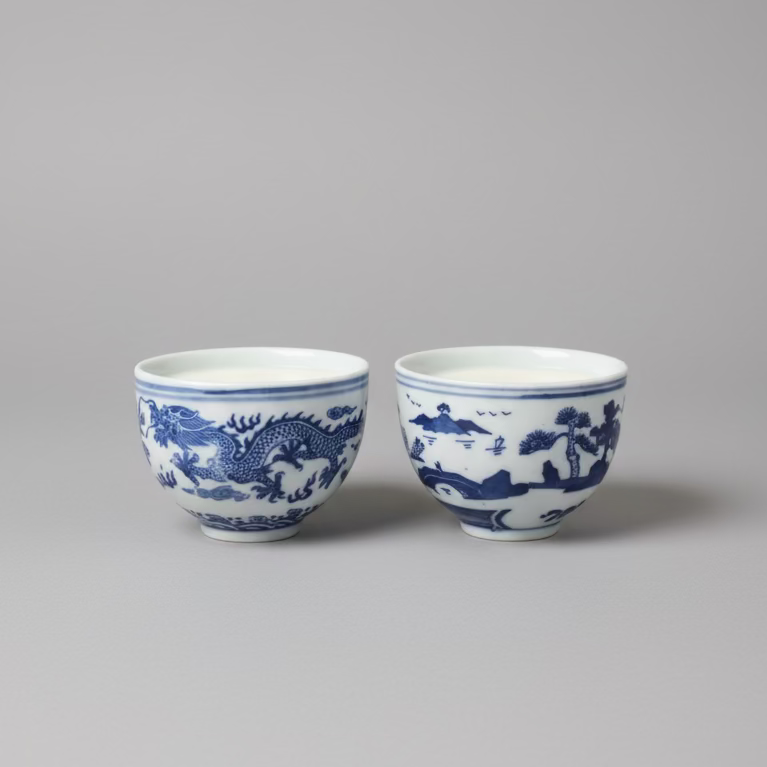 Blue & White Chinese Traditional Tea Cup with Candle