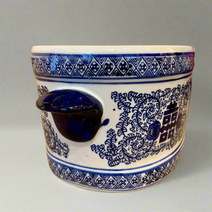 Blue & White Double Happiness Ceramic Planter Pot with Handles