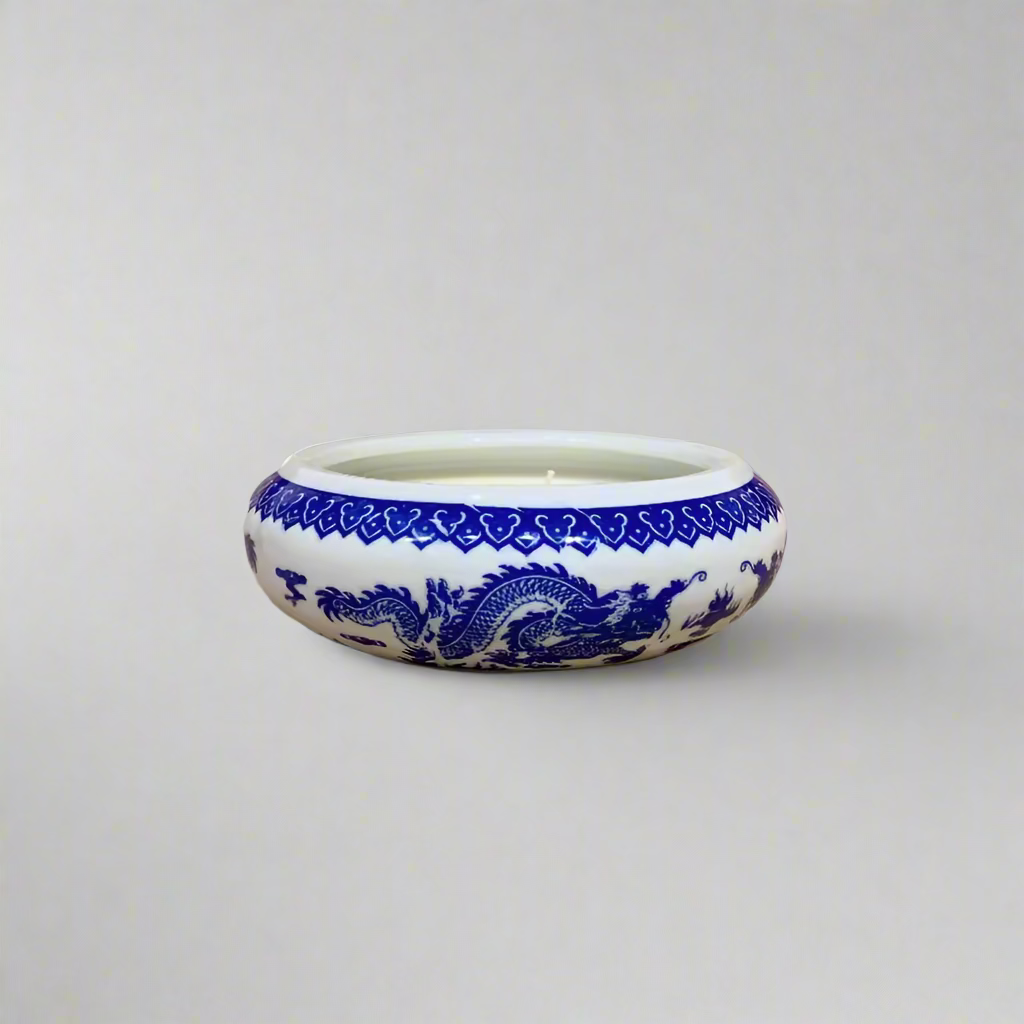 Blue & White Dragon Planter Pot with Candle