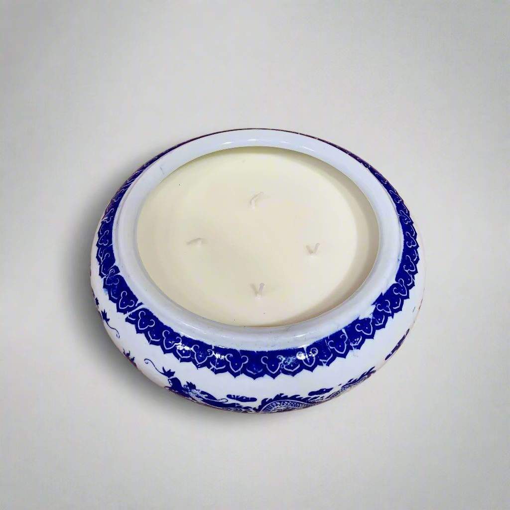 Blue & White Dragon Planter Pot with Candle