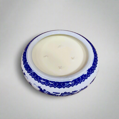 Blue & White Dragon Planter Pot with Candle