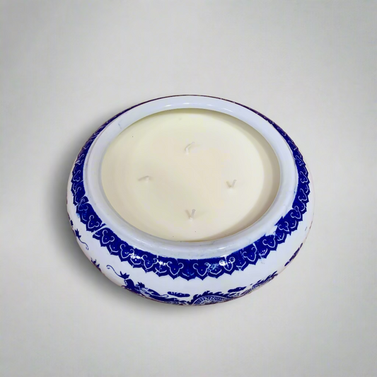 Blue & White Dragon Planter Pot with Candle