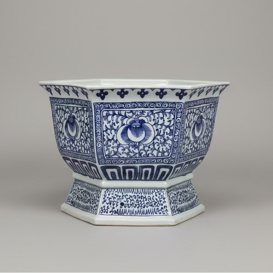 Blue & White Hexagon Planter Pot