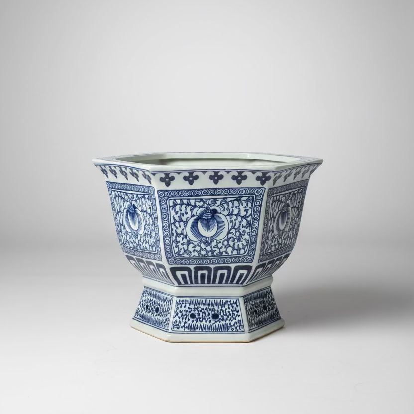 Blue & White Hexagon Planter Pot