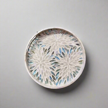 Blue & White Starburst Shell Inlay Round Serving Tray