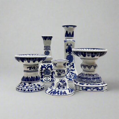 Blue & White Ceramic Candleholder - Thorn and Burrow