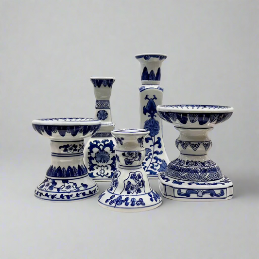 Blue & White Ceramic Candleholder - Thorn and Burrow