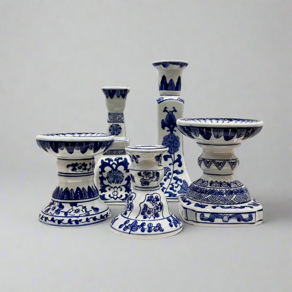 Blue & White Ceramic Candleholder - Thorn and Burrow