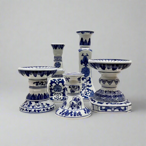 Blue & White Ceramic Candleholder - Thorn and Burrow