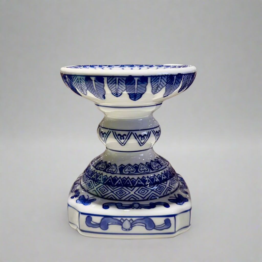 Blue & White Ceramic Candleholder - Thorn and Burrow