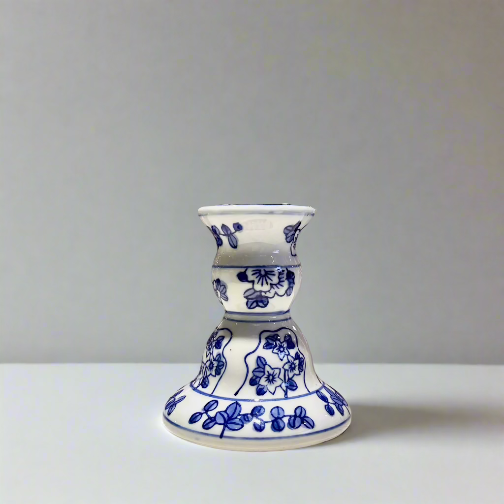 Blue & White Ceramic Candleholder - Thorn and Burrow