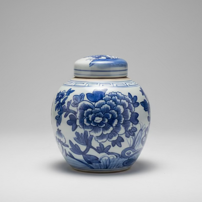 Blue & White Ceramic Round Ginger Jar
