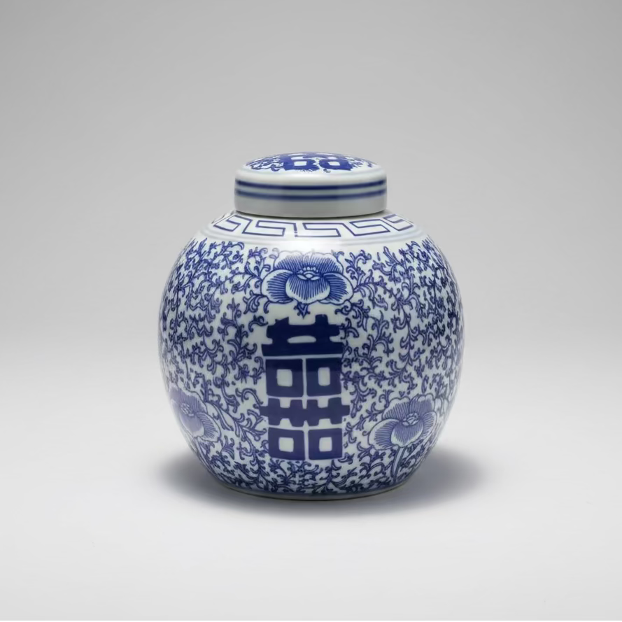 Blue & White Ceramic Round Ginger Jar
