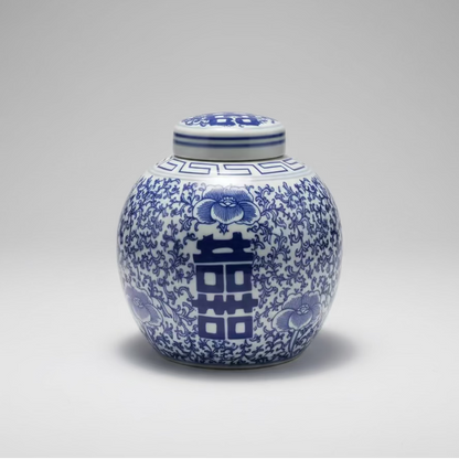 Blue & White Ceramic Round Ginger Jar