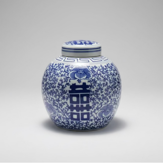 Blue & White Ceramic Round Ginger Jar