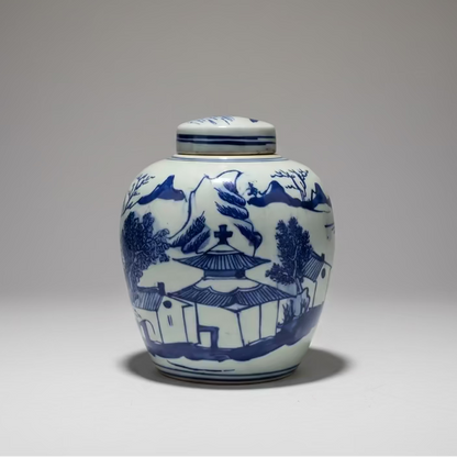 Blue & White Ceramic Round Ginger Jar