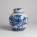 Blue & White Ceramic Round Ginger Jar