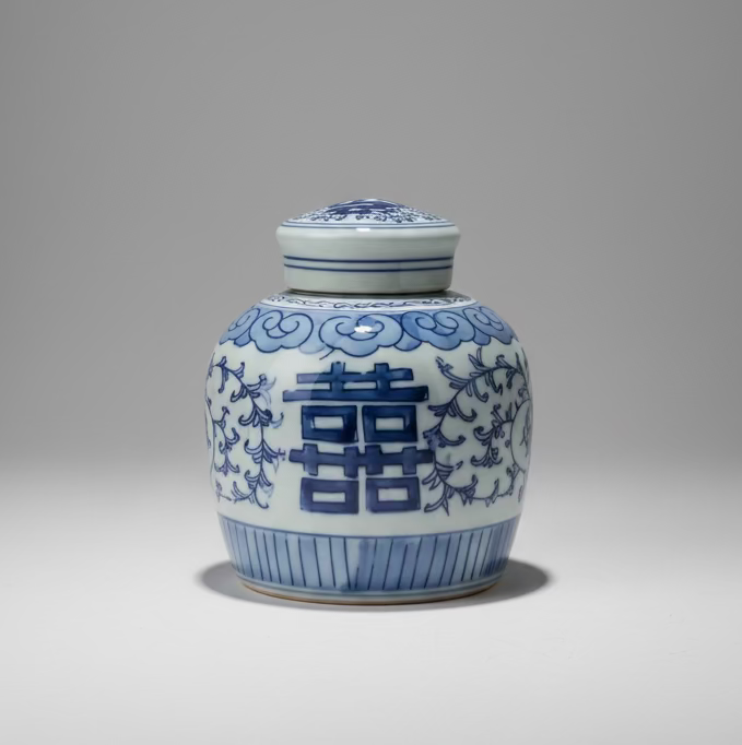 Blue & White Ceramic Round Ginger Jar