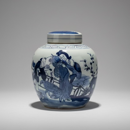 Blue & White Ceramic Round Ginger Jar
